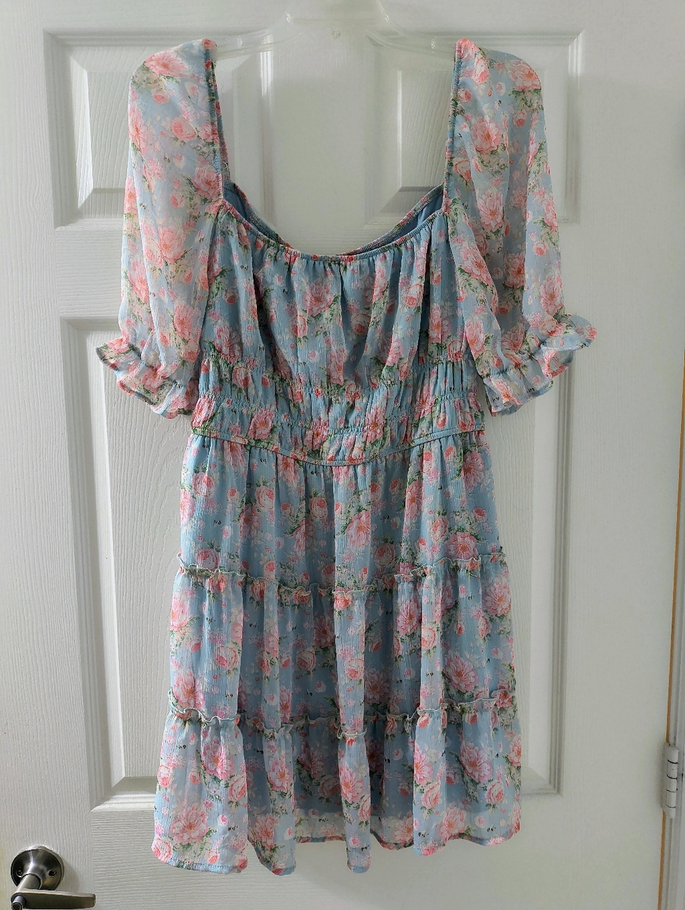 Trixxi Light Blue Floral Mini Dress with Pink Roses